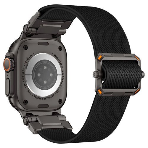Wrist Band for Apple Watch Ultra 3 2 1 49mm / Series 11 10 46mm / 9 8 7 45mm / SE3 SE2 SE 6 5 4 44mm / 3 2 1 42mm Black Metal Connector Nylon Watch Strap - Black - 1