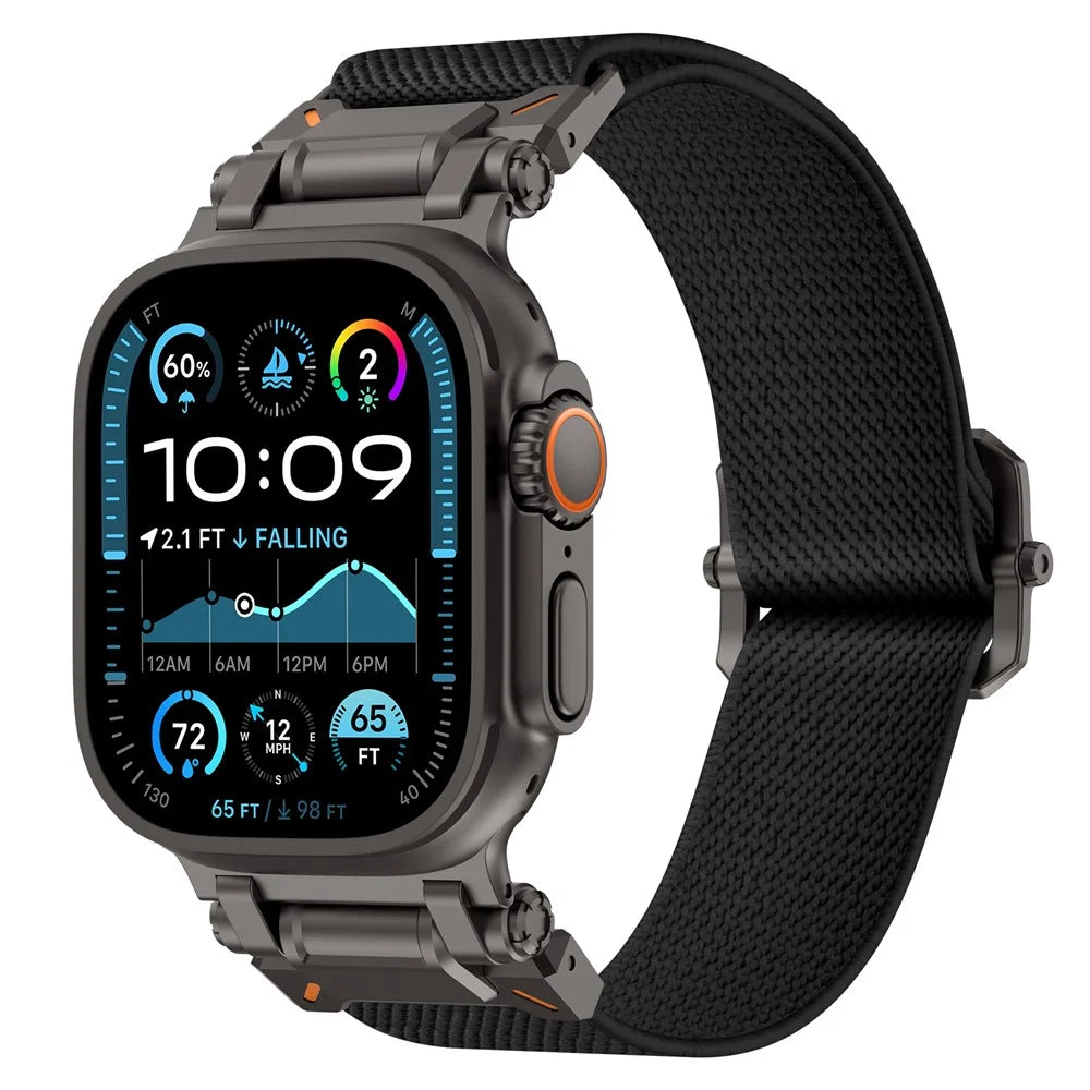 Wrist Band for Apple Watch Ultra 3 2 1 49mm / Series 11 10 46mm / 9 8 7 45mm / SE3 SE2 SE 6 5 4 44mm / 3 2 1 42mm Black Metal Connector Nylon Watch Strap - Black - 2
