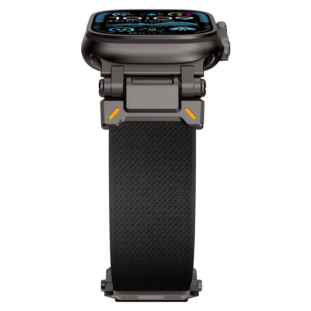 Wrist Band for Apple Watch Ultra 3 2 1 49mm / Series 11 10 46mm / 9 8 7 45mm / SE3 SE2 SE 6 5 4 44mm / 3 2 1 42mm Black Metal Connector Nylon Watch Strap - Black - 3
