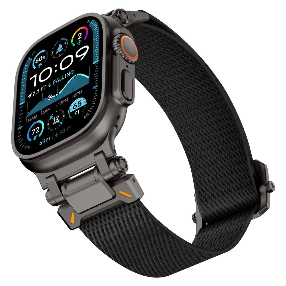 Wrist Band for Apple Watch Ultra 3 2 1 49mm / Series 11 10 46mm / 9 8 7 45mm / SE3 SE2 SE 6 5 4 44mm / 3 2 1 42mm Black Metal Connector Nylon Watch Strap - Black - 5