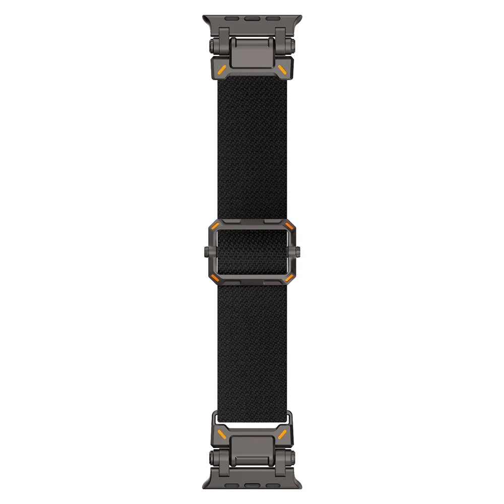Wrist Band for Apple Watch Ultra 3 2 1 49mm / Series 11 10 46mm / 9 8 7 45mm / SE3 SE2 SE 6 5 4 44mm / 3 2 1 42mm Black Metal Connector Nylon Watch Strap - Black - 6