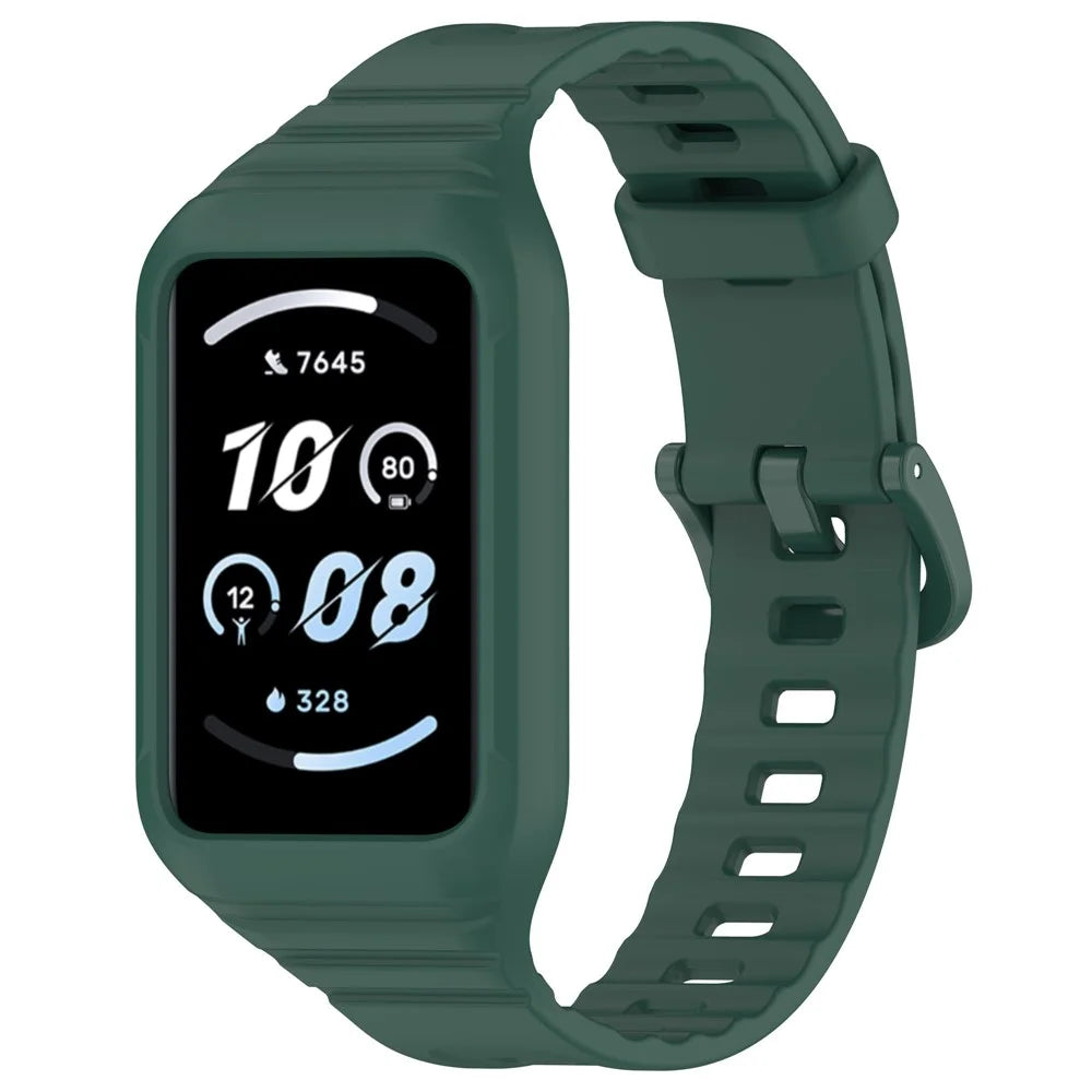 For Honor Band 10 / 9 Integrated Silicone Strap with Watch Case Pin Buckle Design Watch Band - Midnight Green - 2