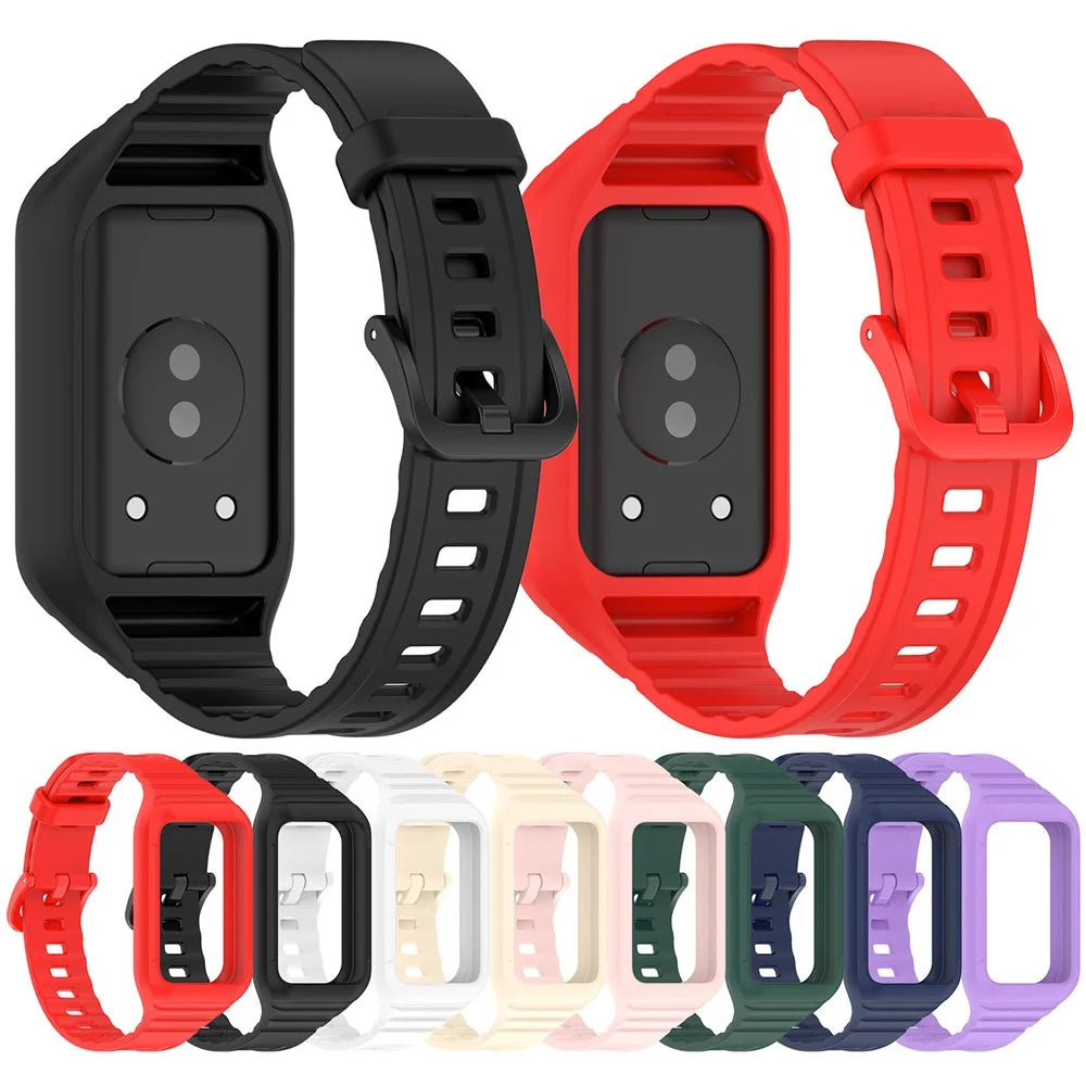 For Honor Band 10 / 9 Integrated Silicone Strap with Watch Case Pin Buckle Design Watch Band - Midnight Green - 5