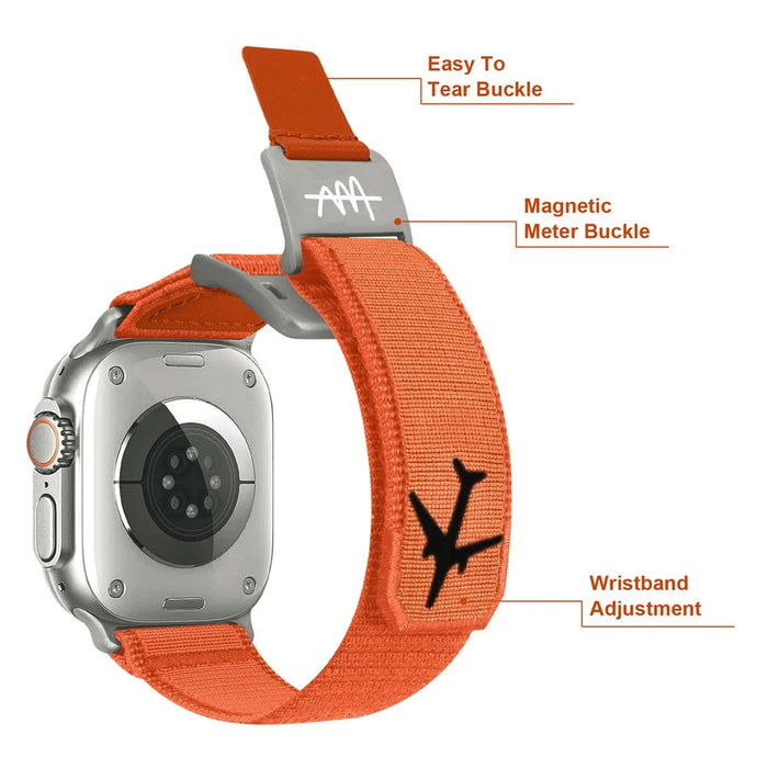 Replacement Strap for Apple Watch Series 11 10 42mm / 9 8 7 41mm / SE3 SE2 SE 6 5 4 40mm / 3 2 1 38mm Magnetic Buckle Nylon Watch Band - Orange / Titanium - 2