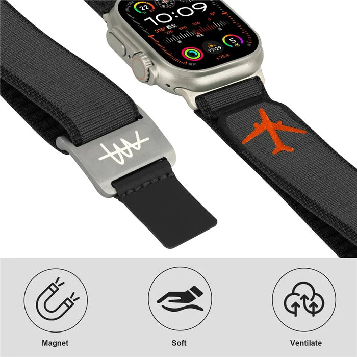 Replacement Strap for Apple Watch Series 11 10 42mm / 9 8 7 41mm / SE3 SE2 SE 6 5 4 40mm / 3 2 1 38mm Magnetic Buckle Nylon Watch Band - Orange / Titanium - 5