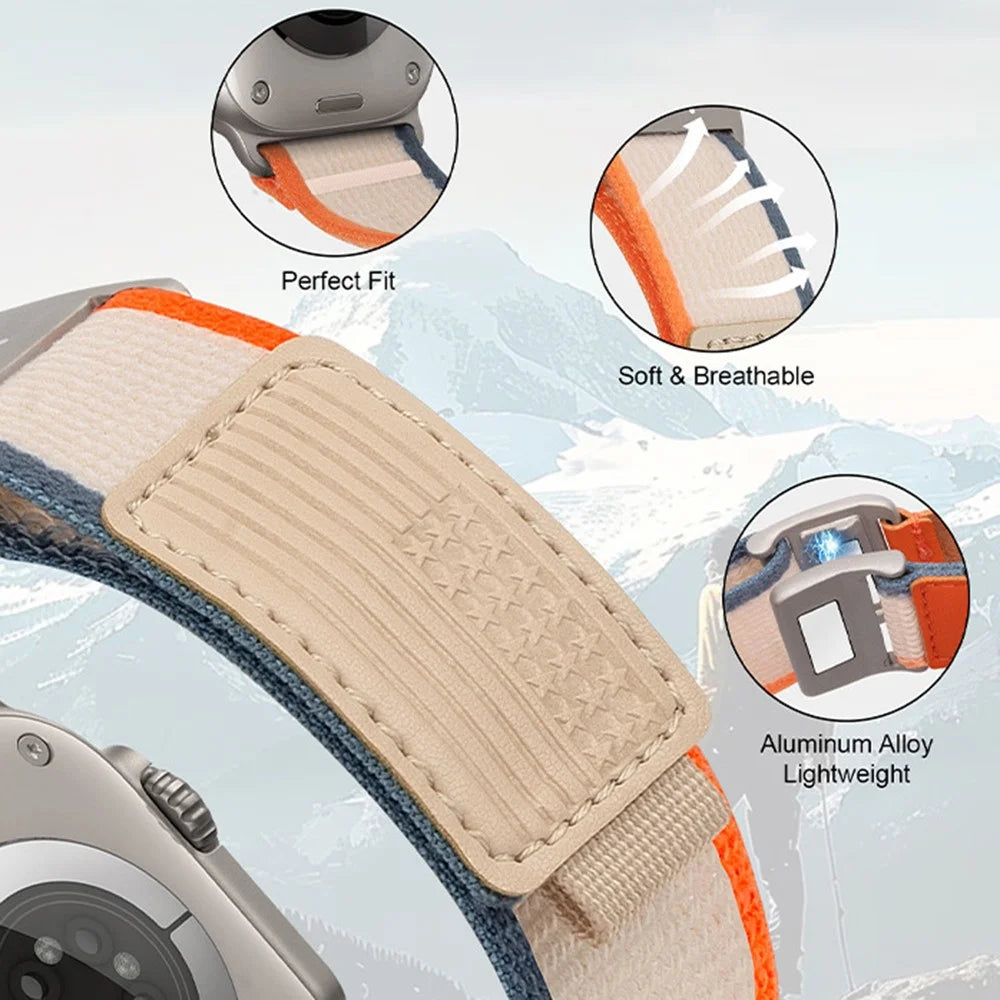 Watch Band For Apple Watch Series 11 10 42mm / 9 8 7 41mm / SE3 SE2 SE 6 5 4 40mm / 3 2 1 38mm Magnetic Buckle Nylon Strap - Orange Beige  /  Black - 3