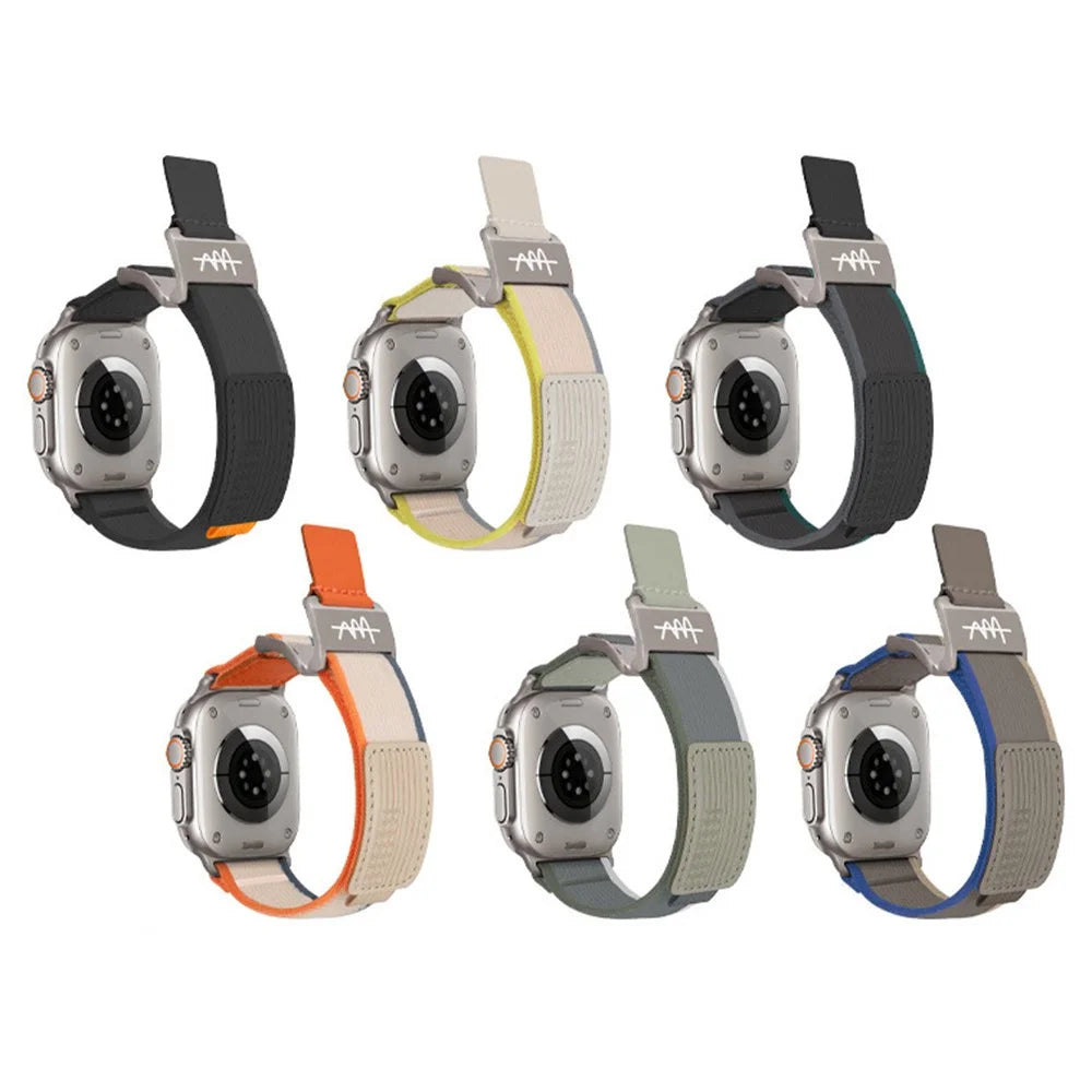 Watch Band For Apple Watch Series 11 10 42mm / 9 8 7 41mm / SE3 SE2 SE 6 5 4 40mm / 3 2 1 38mm Magnetic Buckle Nylon Strap - Orange Beige  /  Black - 5