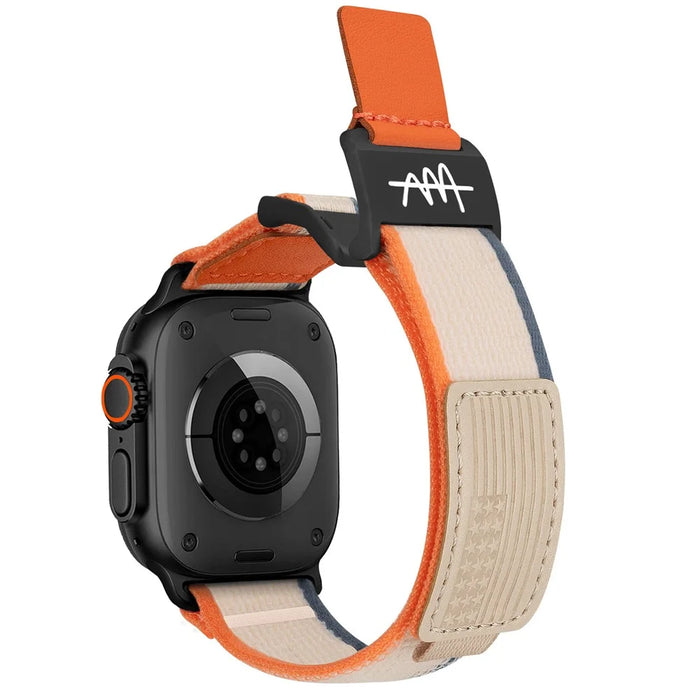 Watch Band For For Apple Watch Ultra 3 2 1 49mm / Series 11 10 46mm / 9 8 7 45mm / SE3 SE2 SE 6 5 4 44mm / 3 2 1 42mm Magnetic Buckle Nylon Strap - Orange Beige  /  Black - 1