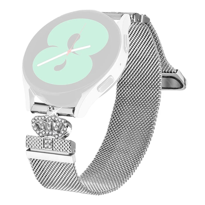 For TicWatch E Watch Band Silver Stainless Steel Crown Clasp Milanese Wrist Strap - 1