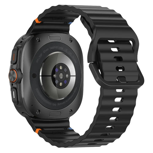For Samsung Galaxy Watch Ultra2 47mm / Watch Ultra (2025) 47mm / Watch Ultra 47mm Watch Band Wave Pattern Stitched Design Silicone Wrist Strap - Black - 1
