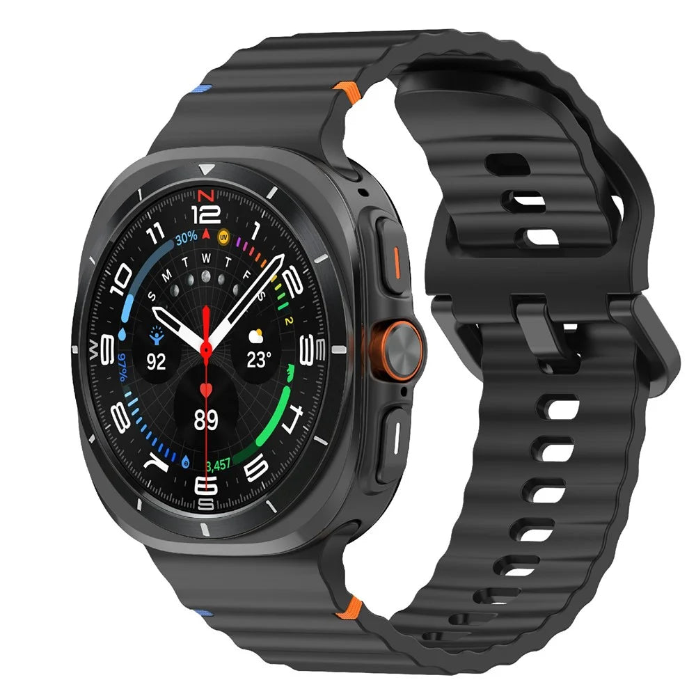 For Samsung Galaxy Watch Ultra2 47mm / Watch Ultra (2025) 47mm / Watch Ultra 47mm Watch Band Wave Pattern Stitched Design Silicone Wrist Strap - Black - 2
