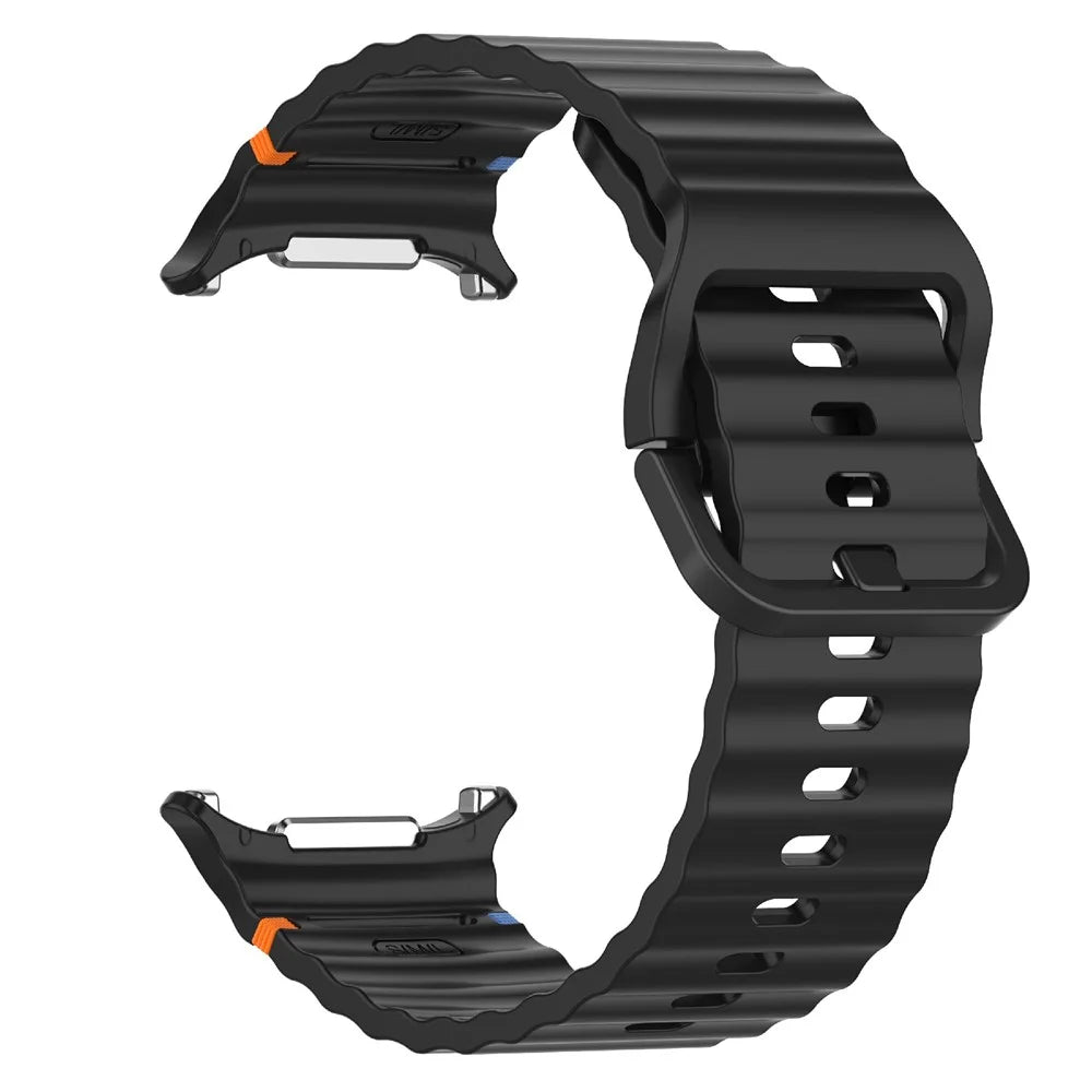 For Samsung Galaxy Watch Ultra2 47mm / Watch Ultra (2025) 47mm / Watch Ultra 47mm Watch Band Wave Pattern Stitched Design Silicone Wrist Strap - Black - 3