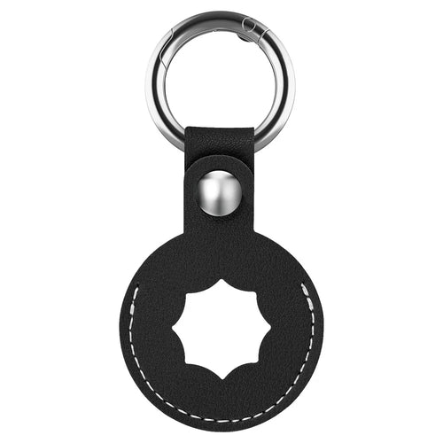 Anti-Drop Octagonal Protective PU Leather Case Cover with Ring Buckle for Apple AirTag Locator - Black - 1
