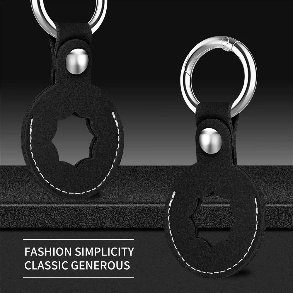 Anti-Drop Octagonal Protective PU Leather Case Cover with Ring Buckle for Apple AirTag Locator - Black - 3