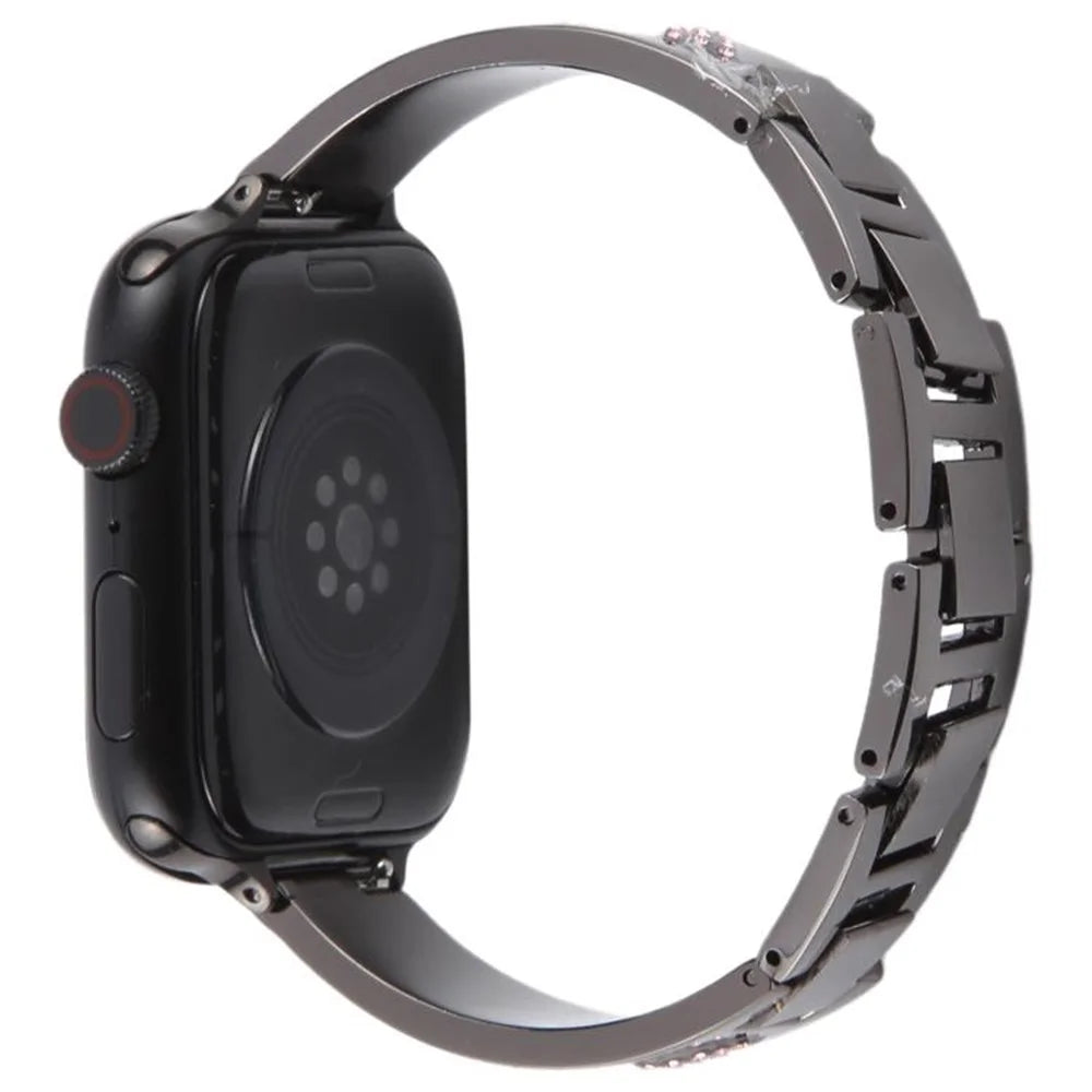 Bracelet Strap for Apple Watch Series 11 10 42mm / 9 87 41mm / SE3 SE2 SE 6 5 4 40mm / 3 2 1 38mm Rhinestone Decor Metal Watch Band - Black - 1