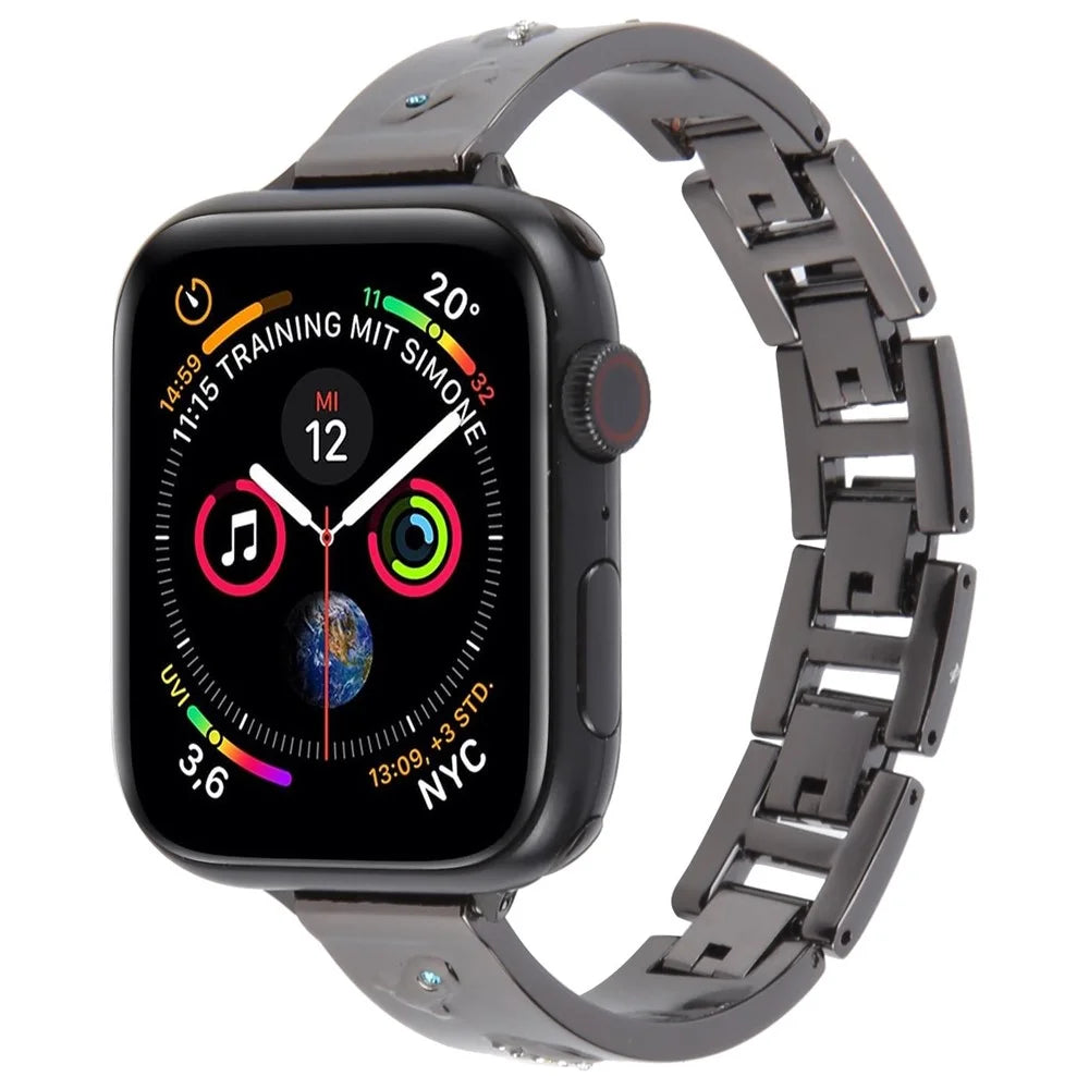 Bracelet Strap for Apple Watch Series 11 10 42mm / 9 87 41mm / SE3 SE2 SE 6 5 4 40mm / 3 2 1 38mm Rhinestone Decor Metal Watch Band - Black - 3