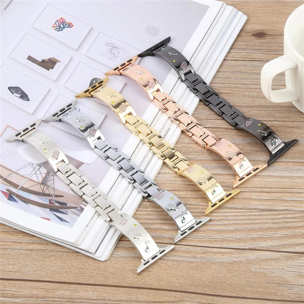 Bracelet Strap for Apple Watch Series 11 10 42mm / 9 87 41mm / SE3 SE2 SE 6 5 4 40mm / 3 2 1 38mm Rhinestone Decor Metal Watch Band - Black - 5