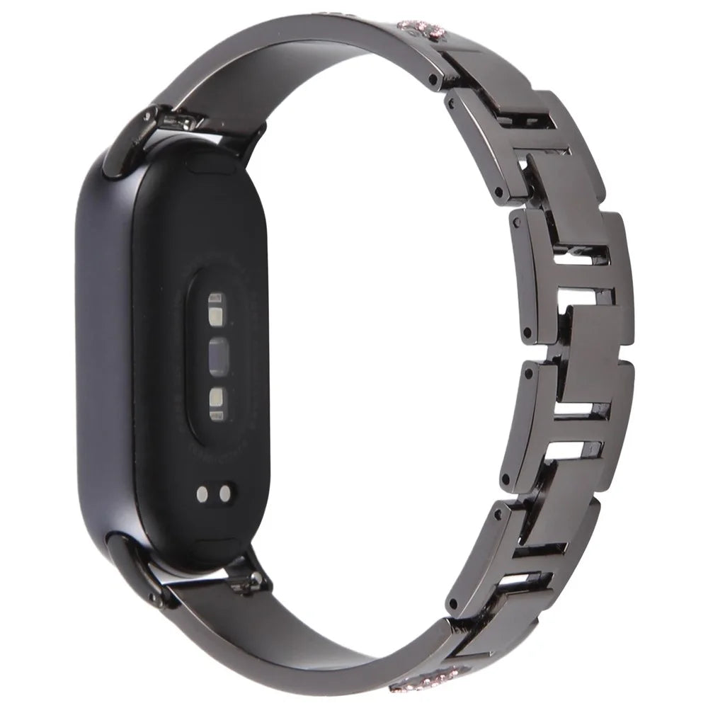 For Xiaomi Smart Band 9 / 8 Rhinestone Decor Metal Bracelet Strap Replacement Watch Band - Black - 1