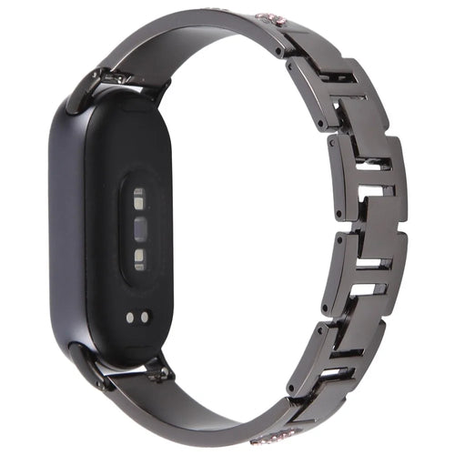 For Xiaomi Smart Band 9 / 8 Rhinestone Decor Metal Bracelet Strap Replacement Watch Band - Black - 1