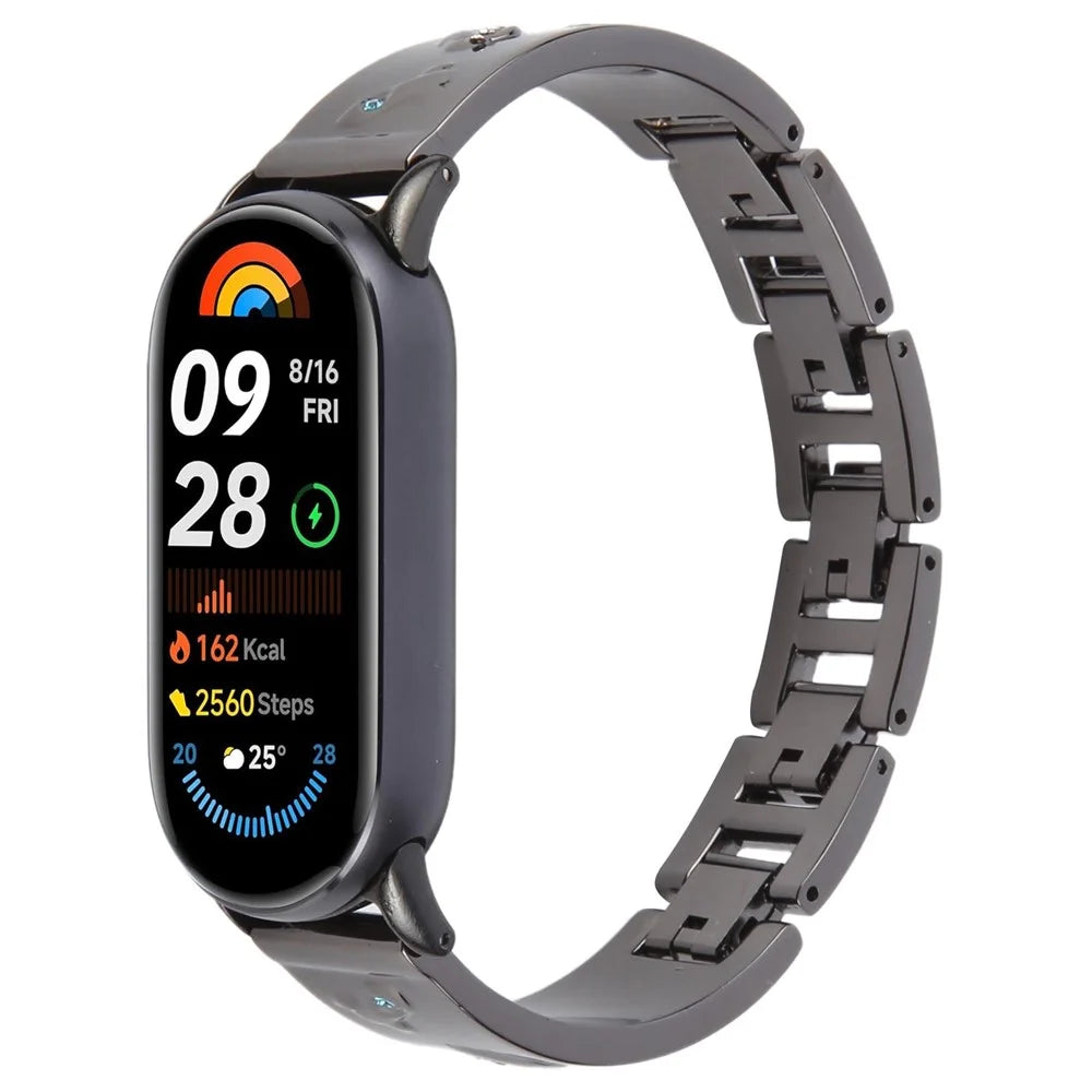 For Xiaomi Smart Band 9 / 8 Rhinestone Decor Metal Bracelet Strap Replacement Watch Band - Black - 3