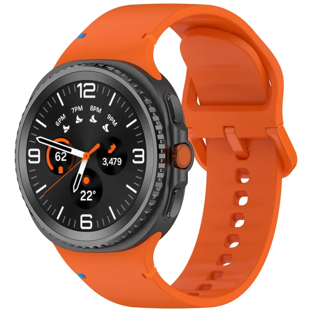 Watch Band for Samsung Galaxy Watch8 44mm / 40mm / Watch8 Classic 46mm Stitching Line Decor Silicone Strap, Size S - Orange - 4