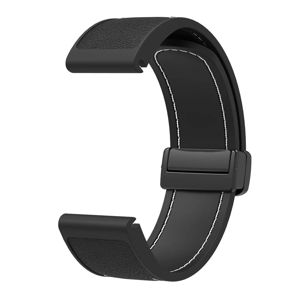 Silicone Watch Band for Garmin Fenix 8 47mm / 7 / 6 Magnetic Buckle Leather Texture Strap - Black - 2