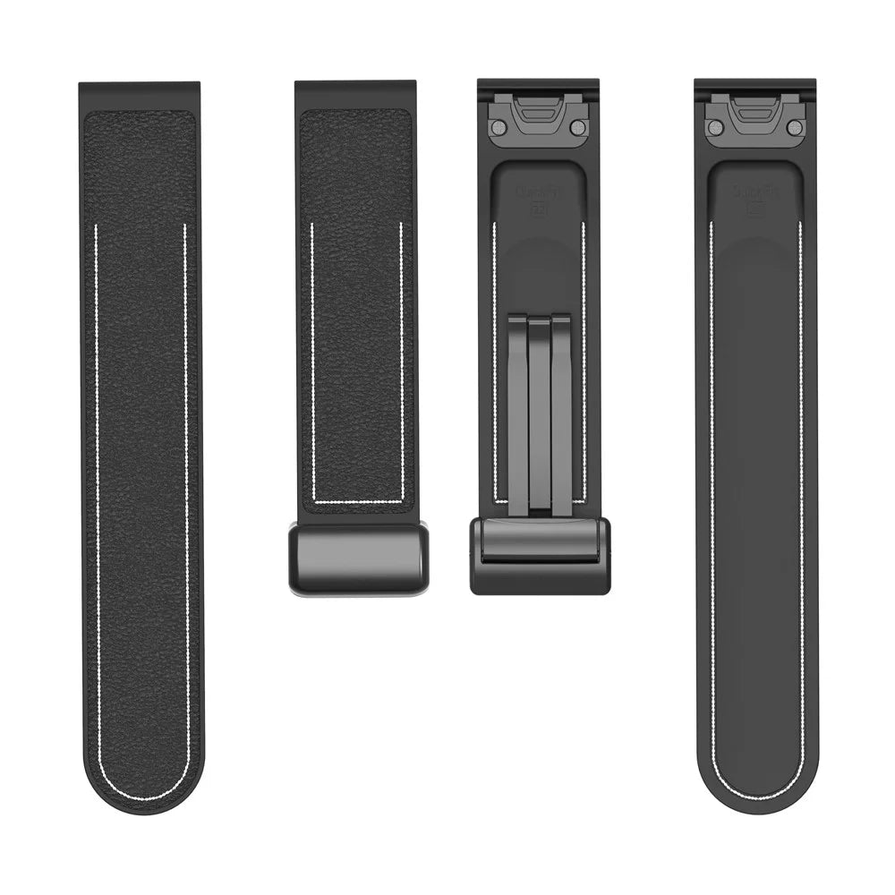 Silicone Watch Band for Garmin Fenix 8 47mm / 7 / 6 Magnetic Buckle Leather Texture Strap - Black - 4