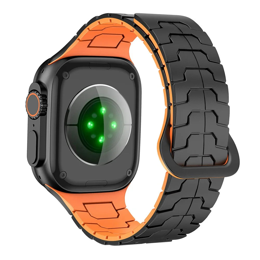 Watch Band for Apple Watch Ultra 3 2 1 49mm / Series 11 10 46mm / 9 8 7 45mm / SE3 SE2 SE 6 5 4 44mm / 3 2 1 42mm Magnetic Silicone Strap - Black+Orange - 1