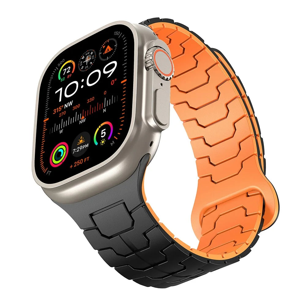 Watch Band for Apple Watch Ultra 3 2 1 49mm / Series 11 10 46mm / 9 8 7 45mm / SE3 SE2 SE 6 5 4 44mm / 3 2 1 42mm Magnetic Silicone Strap - Black+Orange - 3
