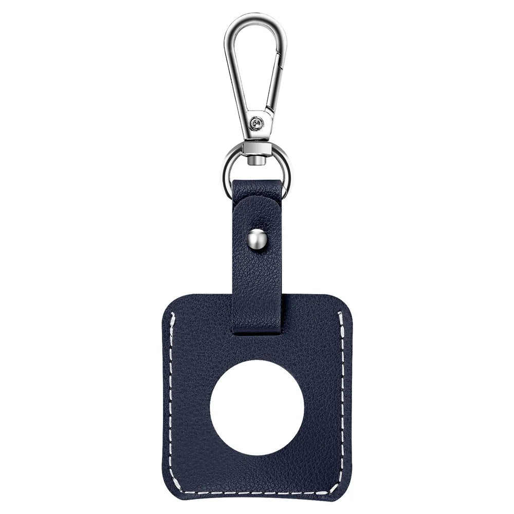 Square Shape Anti-Drop PU Leather Protective Case Cover with Buckle for Apple AirTag Locator - Dark Blue - 1