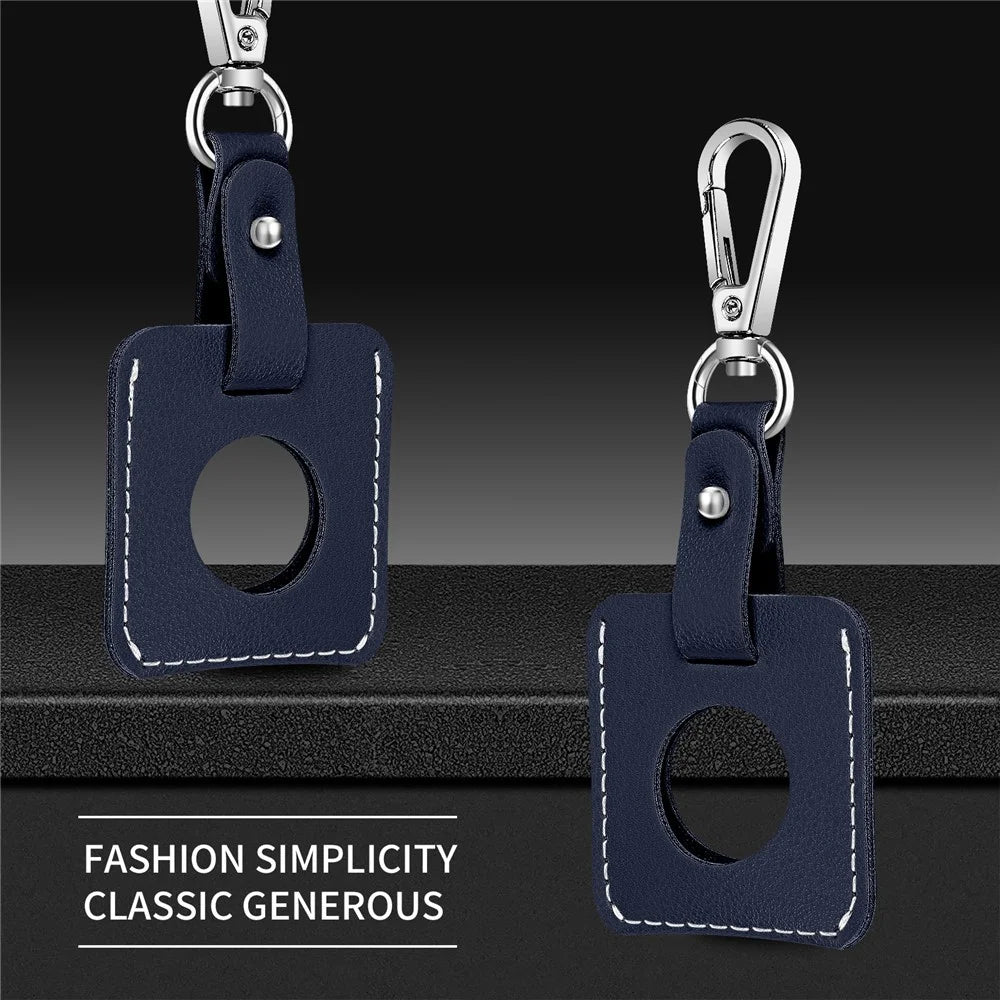 Square Shape Anti-Drop PU Leather Protective Case Cover with Buckle for Apple AirTag Locator - Dark Blue - 3