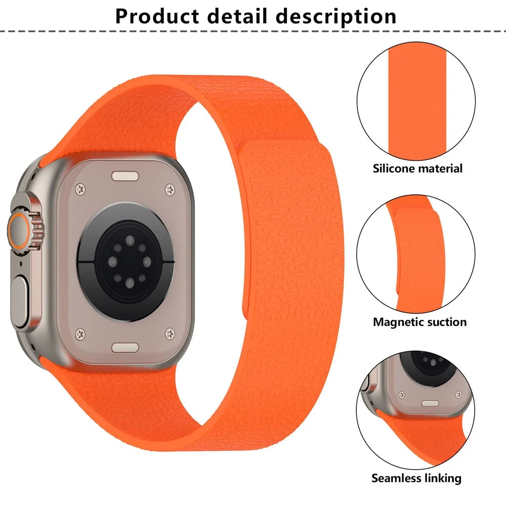KALEBOL Watch Strap for Apple Watch Series 11 10 42mm / 9 87 41mm / SE3 SE2 SE 6 5 4 40mm / 3 2 1 38mm Soft Silicone Magnetic Band - Orange - 5