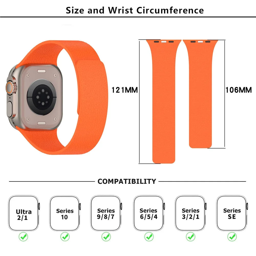 KALEBOL Watch Strap for Apple Watch Series 11 10 42mm / 9 87 41mm / SE3 SE2 SE 6 5 4 40mm / 3 2 1 38mm Soft Silicone Magnetic Band - Orange - 6