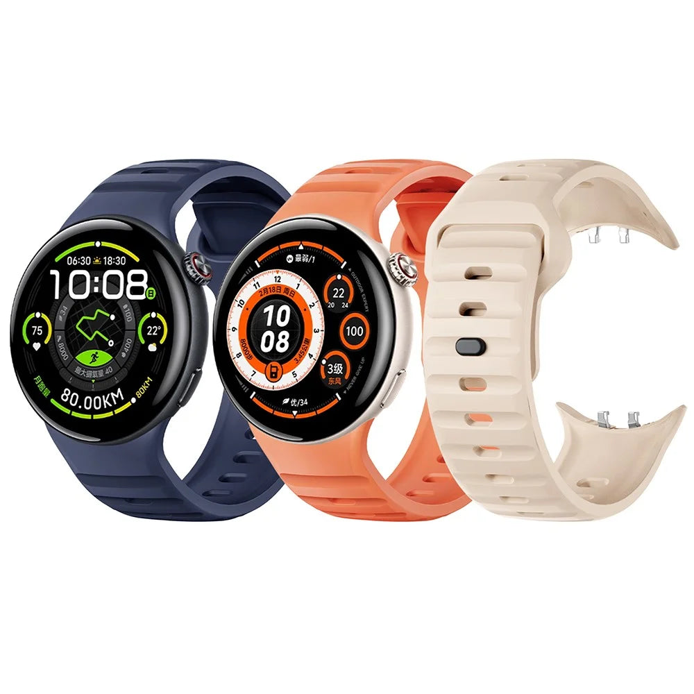 For vivo Watch 5 Silicone Watch Band Horizontal Stripe Reverse Buckle Wrist Strap - Orange - 5