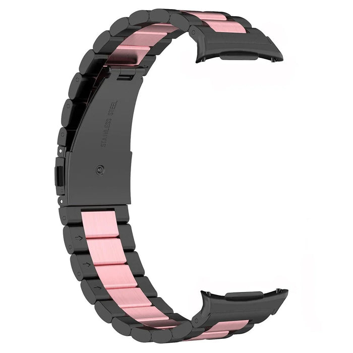 For Samsung Galaxy Watch8 40mm / 44mm Stainless Steel Watch Band Three Bead Design Strap with Disassembly Tool - Black / Pink - 3