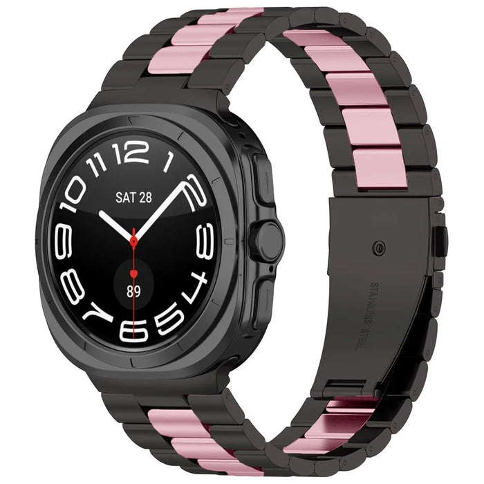 For Samsung Galaxy Watch8 40mm / 44mm Stainless Steel Watch Band Three Bead Design Strap with Disassembly Tool - Black / Pink - 4