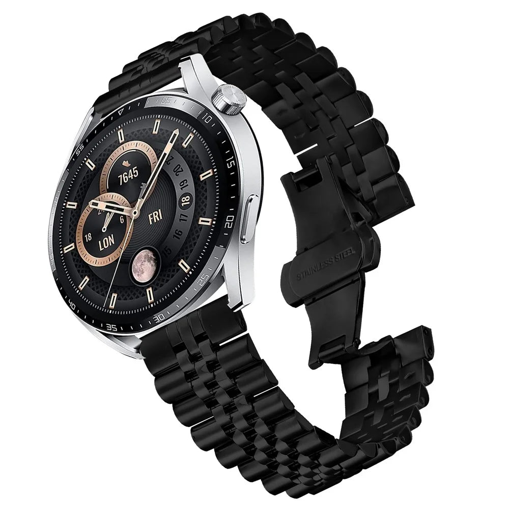 For Huawei Watch GT 3 SE Wrist Band 5-Bead Stainless Steel Butterfly Clasp Watch Strap - Black - 2