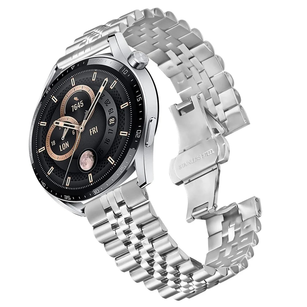 For Huawei Watch Buds Wrist Band 5-Bead Stainless Steel Butterfly Clasp Watch Strap - Silver - 2