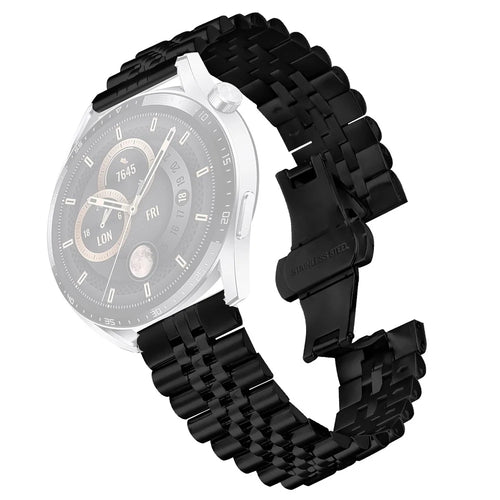 For Huawei Watch Buds Wrist Band 5-Bead Stainless Steel Butterfly Clasp Watch Strap - Black - 1