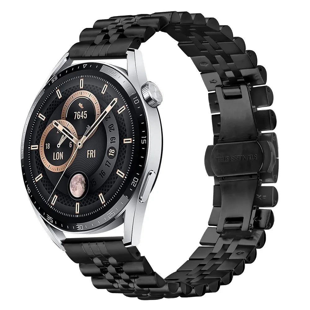 For Huawei Watch Buds Wrist Band 5-Bead Stainless Steel Butterfly Clasp Watch Strap - Black - 4