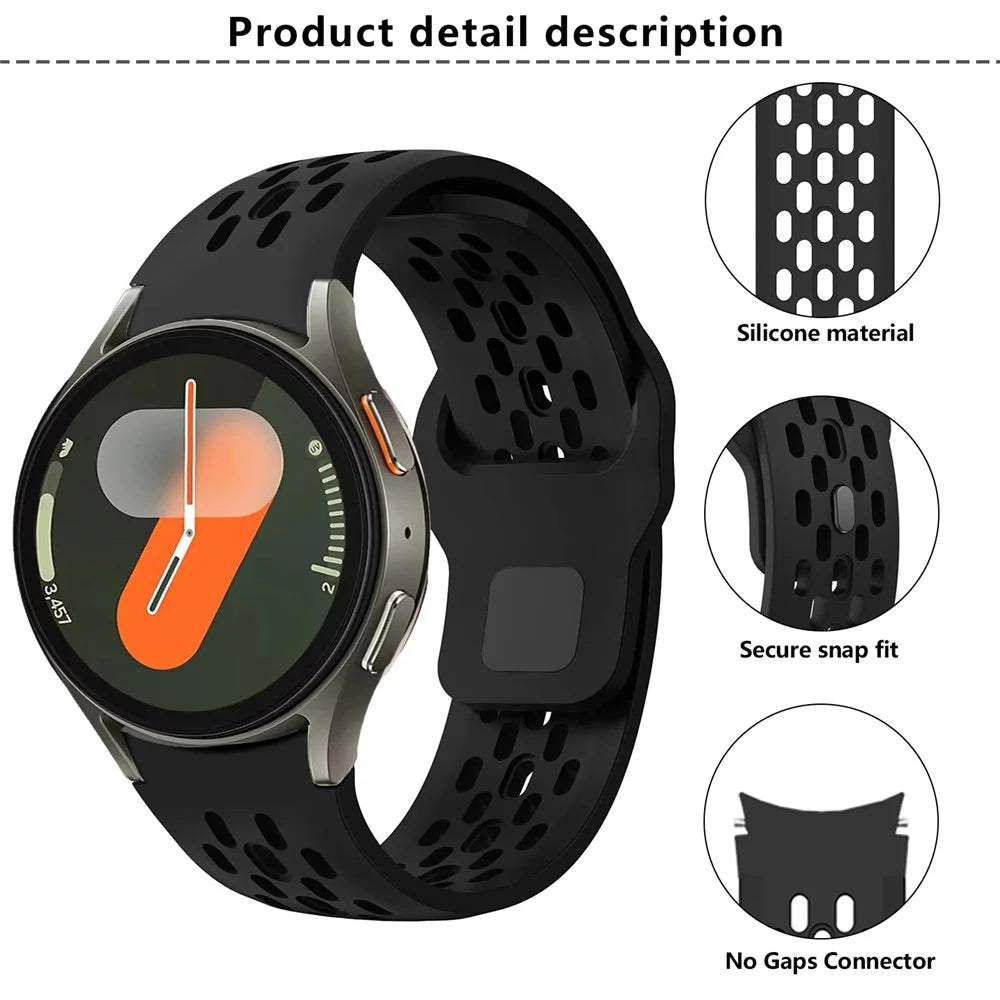 KALEBOL For Samsung Galaxy Watch7 44mm / 40mm Watch Band Holes Design Reverse Buckle Silicone Strap - Dark Blue - 4