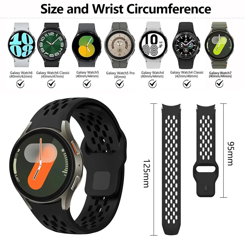 KALEBOL For Samsung Galaxy Watch7 44mm / 40mm Watch Band Holes Design Reverse Buckle Silicone Strap - Dark Blue - 7