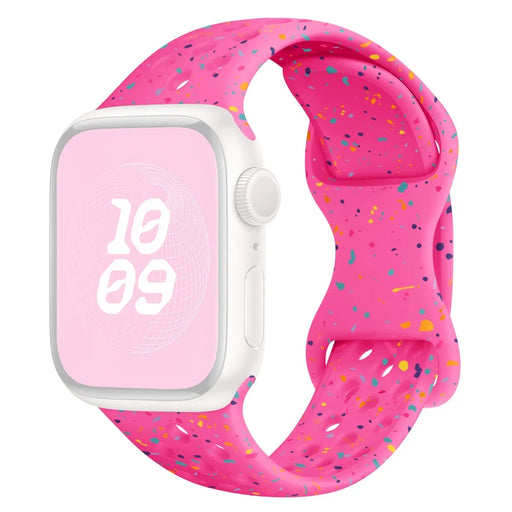 KALEBOL Silicone Strap for Apple Watch Series 11 10 42mm / 9 87 41mm / SE3 SE2 SE 6 5 4 40mm / 3 2 1 38mm Butterfly Clasp Watch Band - Hot Pink - 1