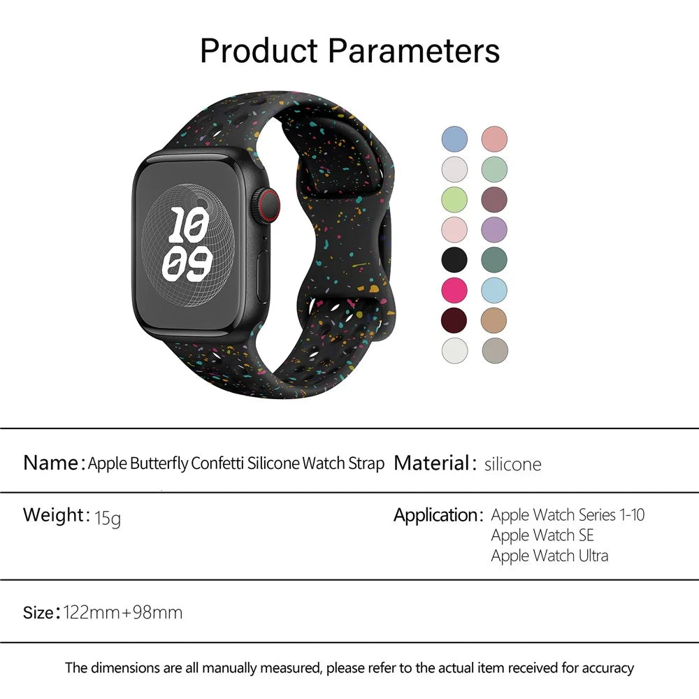 KALEBOL Silicone Strap for Apple Watch Series 11 10 42mm / 9 87 41mm / SE3 SE2 SE 6 5 4 40mm / 3 2 1 38mm Butterfly Clasp Watch Band - Hot Pink - 6