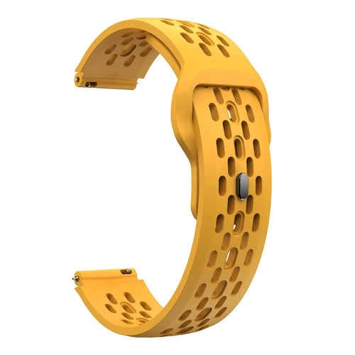 KALEBOL For Huawei Watch GT 5 41mm Watch Band 18mm Holes Design Reverse Buckle Silicone Strap - Dark Yellow - 1