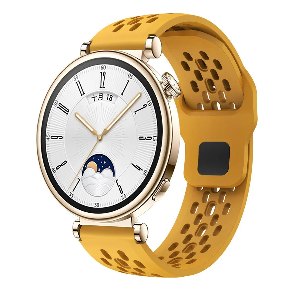 KALEBOL For Huawei Watch GT 5 41mm Watch Band 18mm Holes Design Reverse Buckle Silicone Strap - Dark Yellow - 3