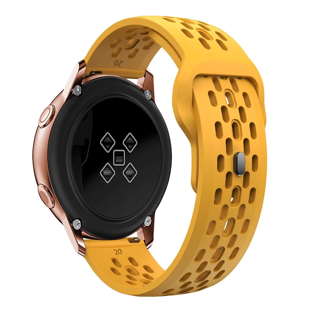 KALEBOL For Samsung Galaxy Watch7 44mm / 40mm Watch Band 20mm Holes Design Reverse Buckle Silicone Strap - Dark Yellow - 1