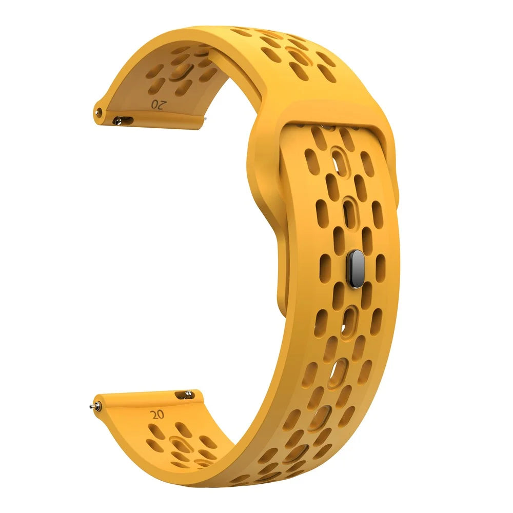 KALEBOL For Samsung Galaxy Watch7 44mm / 40mm Watch Band 20mm Holes Design Reverse Buckle Silicone Strap - Dark Yellow - 2