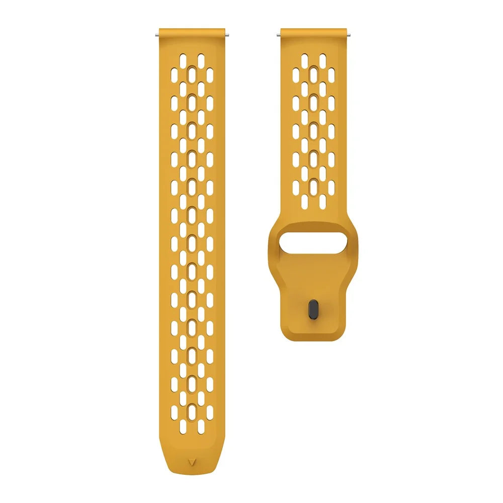 KALEBOL For Samsung Galaxy Watch7 44mm / 40mm Watch Band 20mm Holes Design Reverse Buckle Silicone Strap - Dark Yellow - 3