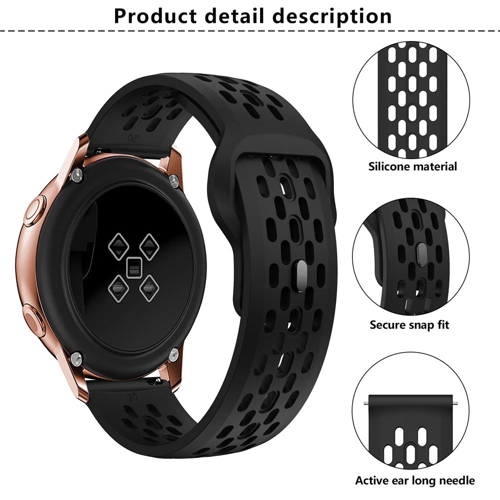 KALEBOL For Samsung Galaxy Watch7 44mm / 40mm Watch Band 20mm Holes Design Reverse Buckle Silicone Strap - Dark Yellow - 5